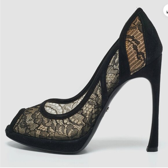 Dior Black Lace Peep-Toe Heels - Picture 14 of 14